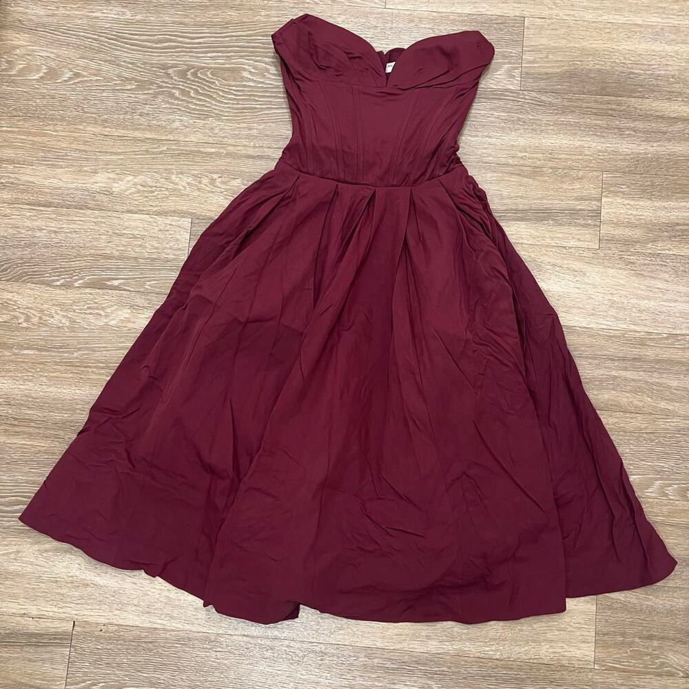HOUSE OF CB 'Lady' Wine Strapless Midi Dress